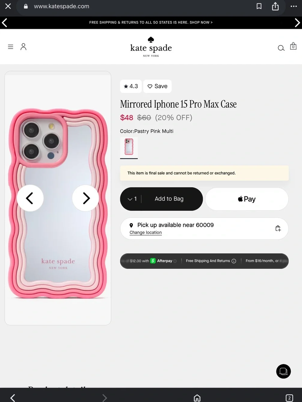 NWT Kate spade iPhone 15 pro max case